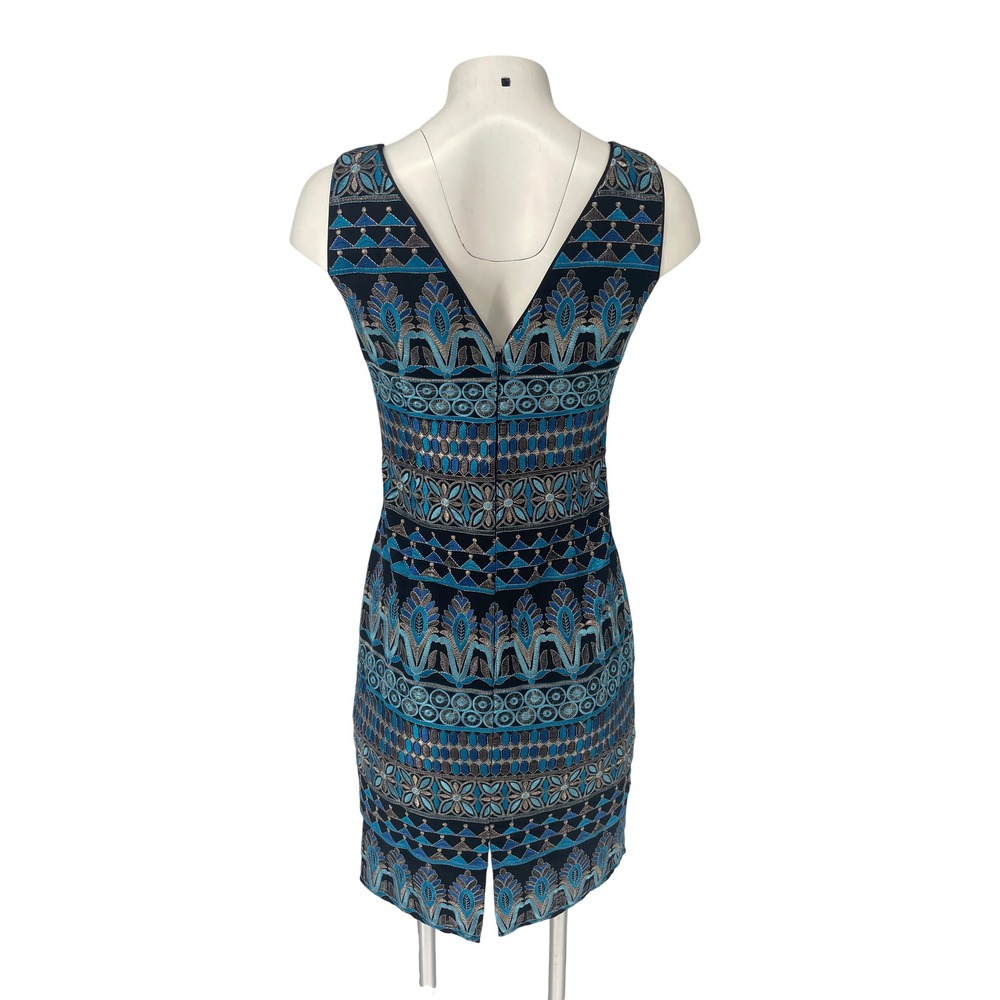 White House Black Market NWT Metallic Embroidered Sheath Dress 2 XS Blue Silver - Picture 3 of 13